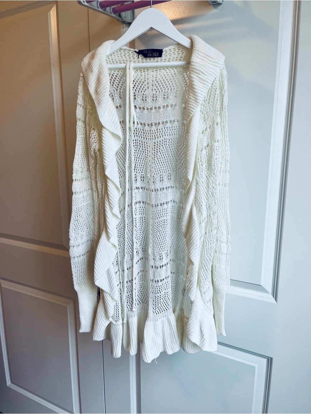 Open-Knit Ruffle-Trim Cardigan Sweater - Ivory
Made in Japan